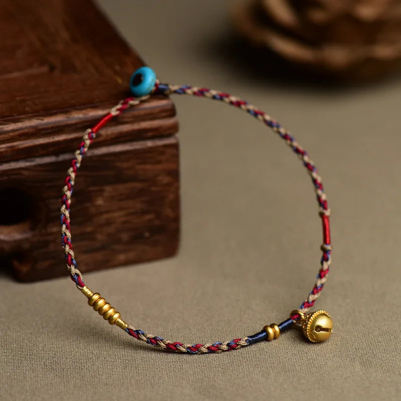 Pulseira Ajustável de Corda Trançada com Bandeira de Oração Tibetana de Cinco Cores, Estilo Étnico, Amuleto da Sorte, Unissex, Presente para Festivais, Joia