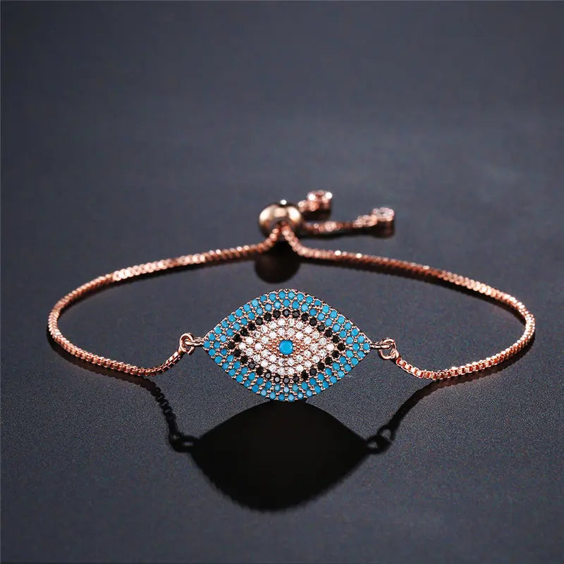 Mafisar 2026 Pulseira Olho Grego Turca Dourada da Moda Ajustável com Zircônias AAA Cravejadas Joia Feminina para Festas e Presentes