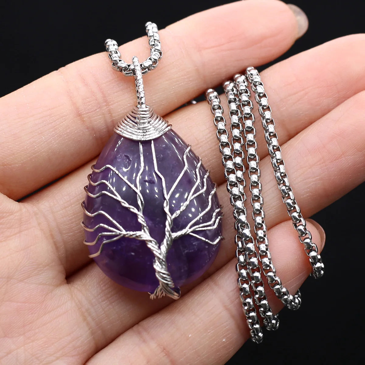 Collar Árbol de la Vida de piedra en gota
