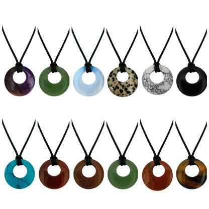 28mm círculo donut cura cristais colar natural semi-precioso chakra pedra preciosa amuleto moeda da sorte donuts charme proteção