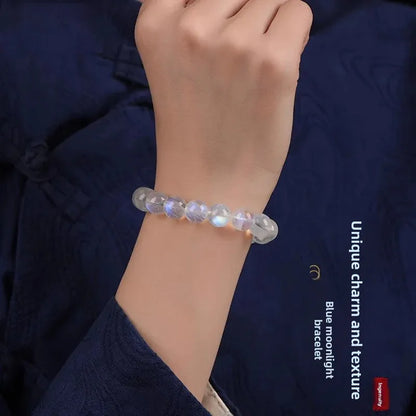 Natural moonstone pulseira feminino azul luar vitreo material indiano gelo transbido azul luar arco-íris sorte handstring