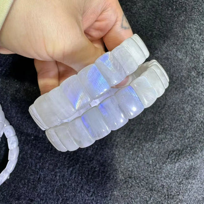 Aaaaa boa qualidade azul arco-íris moonstone pulseira de pedra natural jóias pulseira para mulher para presente atacado! cerca de 8 * 12mm