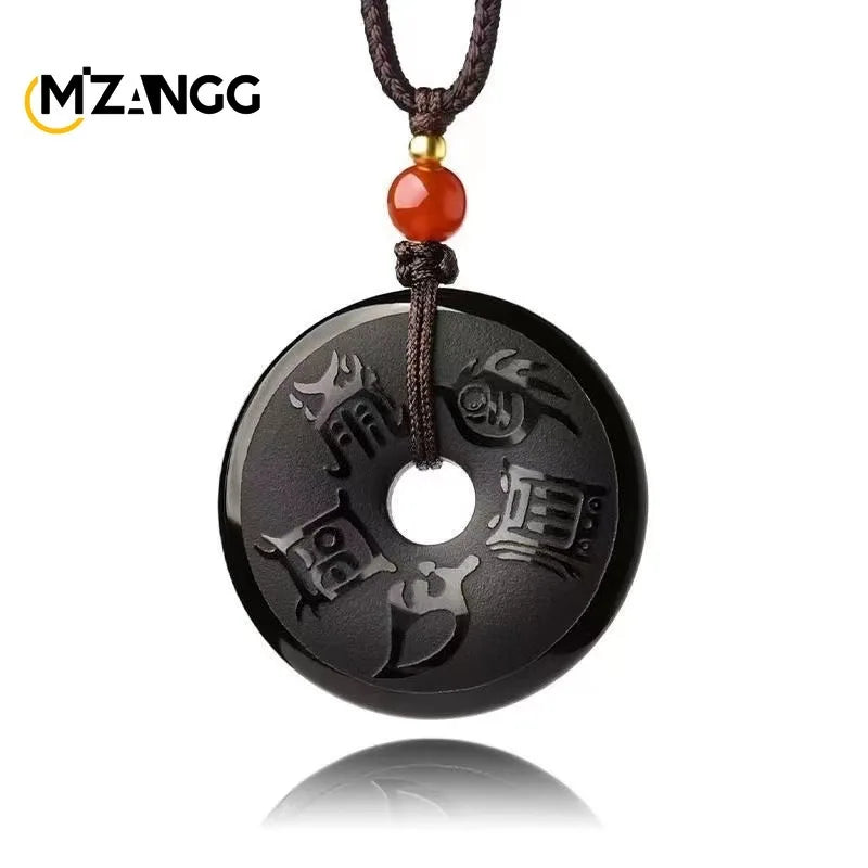 Colgante taoísta de obsidiana grabada