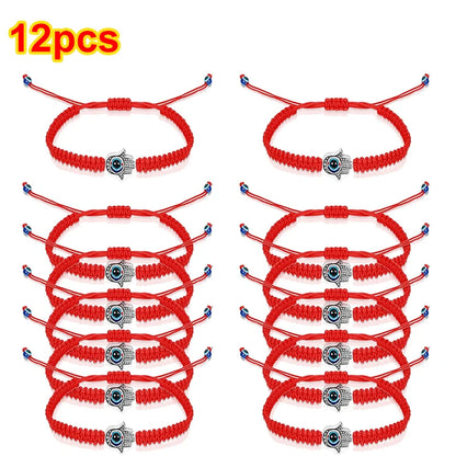12pçs pulseira azul mau olhado vermelho, mulheres, homens, 7 nós, corda trançada artesanal, ajustável, amizade, casal, joias
