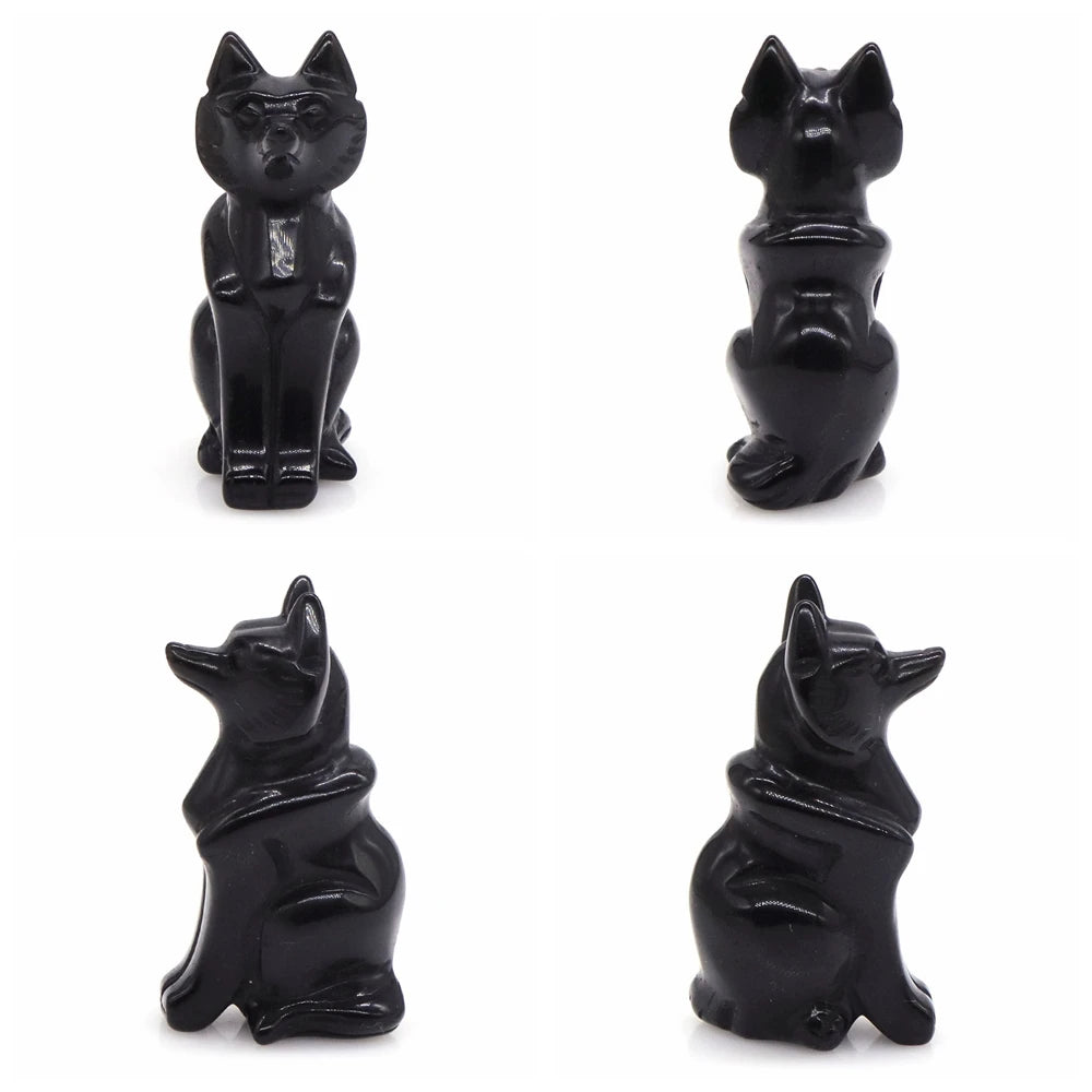 Estátua de raposa natural, quartzo rosa, preto, prata, obsidiana, cristal de quartzo transparente, pedra de cura esculpida, estatueta de animal, decoração de casa, artesanato