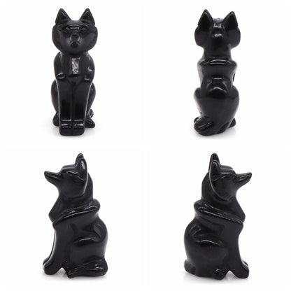 Estátua de raposa natural, quartzo rosa, preto, prata, obsidiana, cristal de quartzo transparente, pedra de cura esculpida, estatueta de animal, decoração de casa, artesanato