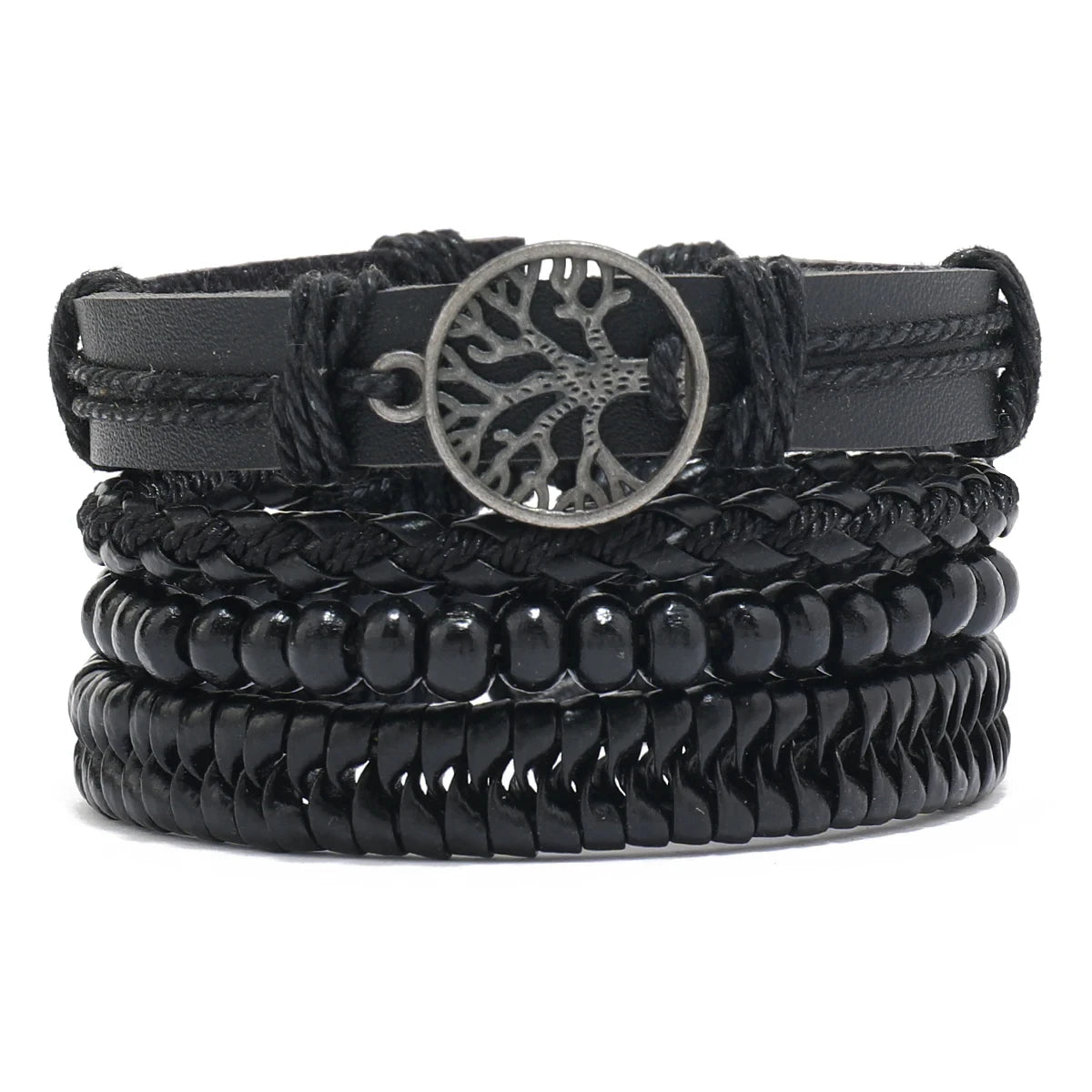 Pulseira de couro boêmio masculina, pulseira tecida à mão, pulseira de contas de madeira para homens, pulseira com pingente, joias masculinas