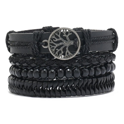 Pulseira de couro boêmio masculina, pulseira tecida à mão, pulseira de contas de madeira para homens, pulseira com pingente, joias masculinas