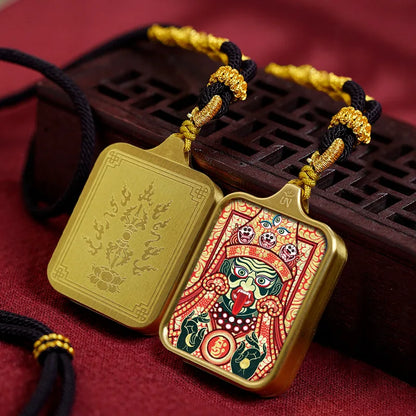 Vintage titânio aço thangka pingentes estilo tibetano zhakiram amarelo deus da riqueza colar talismã masculino e feminino