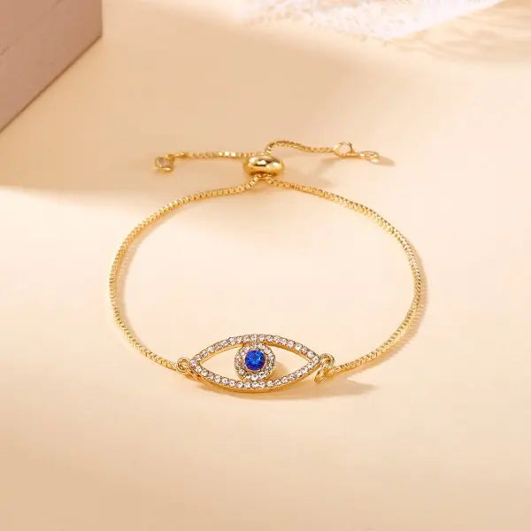 Luxo cor de ouro zircão mau olho azul pulseira moda sorte jóias feminino presente ajustável feito à mão