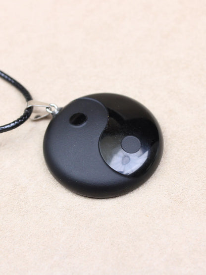 Colar com Pingente de Cristal Obsidiana Negra Tai Chi Ba Gua para Casais, Design Simples, Acessório de Joalheria Unissex em F...