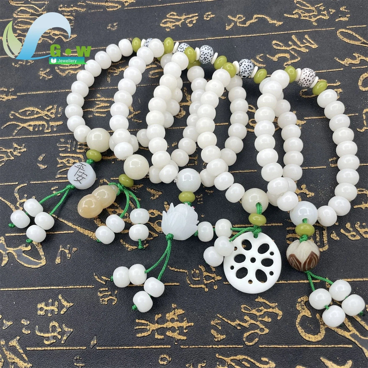 Pulseira Budista de Sementes Bodhi de Jade Branco Natural Ajustável com Contas de Lótus, Joia de Meditação Zen, Presente Artesanal Espiritual para Homens e Mulheres