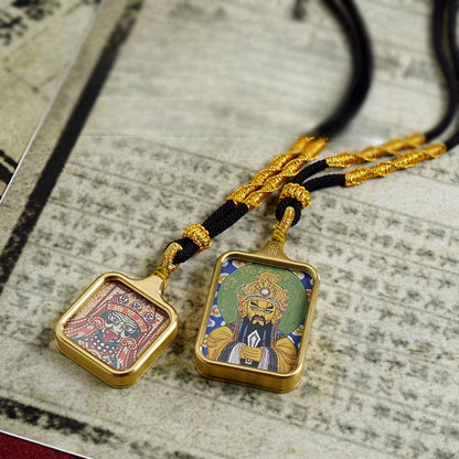 Vintage titânio aço thangka pingentes estilo tibetano zhakiram amarelo deus da riqueza colar talismã masculino e feminino