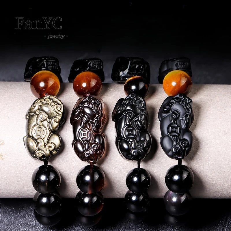 Pulsera de obsidiana con doble Pixiu