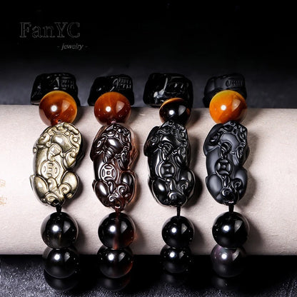 Pulsera de obsidiana con doble Pixiu