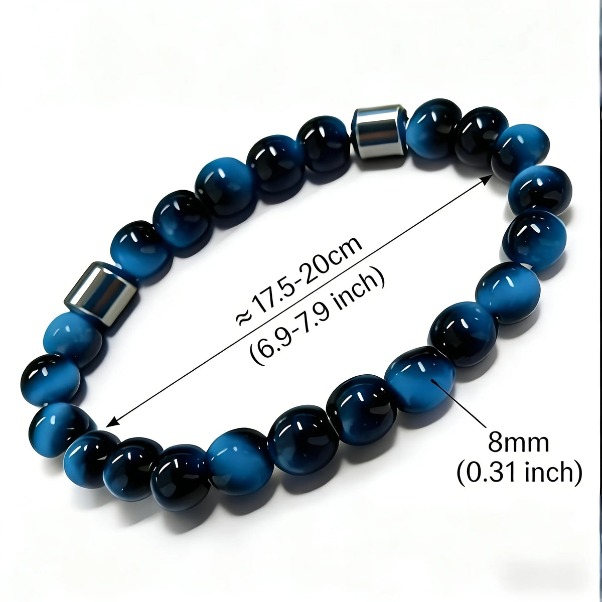 1PC Pulseira Elástica Minimalista Unissex - Synth. Contas de Olho de Tigre Azul e Pedra Preta, Uso Diário, Presente para Família e Amigos