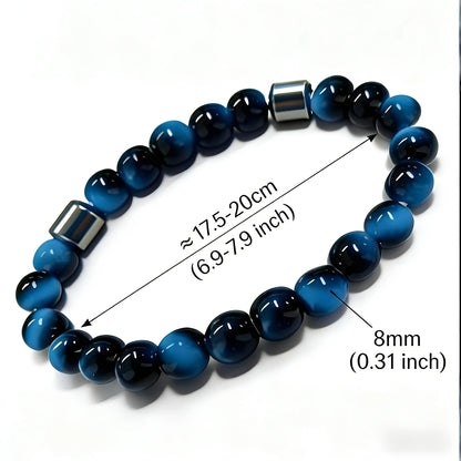 1PC Pulseira Elástica Minimalista Unissex - Synth. Contas de Olho de Tigre Azul e Pedra Preta, Uso Diário, Presente para Família e Amigos