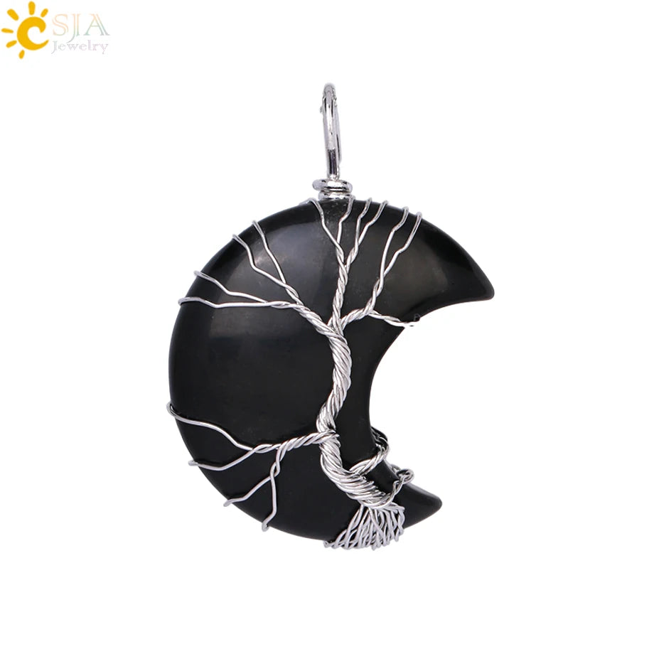 CSJA-Cristal Quartzo Rosa Natural Colar de Pingentes Mulher, Forma de Lua, Árvore da Vida, Pedra Natural, Pingentes Reiki, Jóias, G990