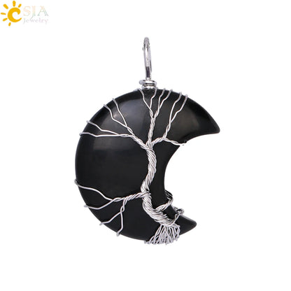 CSJA-Cristal Quartzo Rosa Natural Colar de Pingentes Mulher, Forma de Lua, Árvore da Vida, Pedra Natural, Pingentes Reiki, Jóias, G990