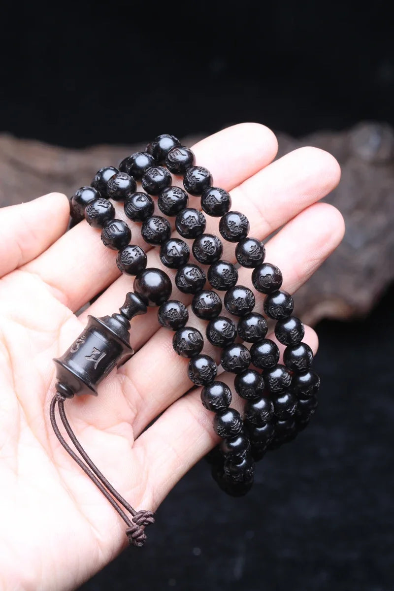 Ebônia natural tibetana mantra de seis caracteres budismo tibetano 15mm20mm pulseira da sorte com contas