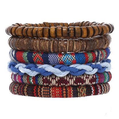 Pulseira de couro boêmio masculina, pulseira tecida à mão, pulseira de contas de madeira para homens, pulseira com pingente, joias masculinas