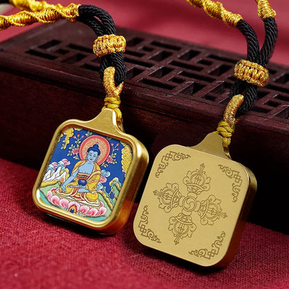 Vintage titânio aço thangka pingentes estilo tibetano zhakiram amarelo deus da riqueza colar talismã masculino e feminino