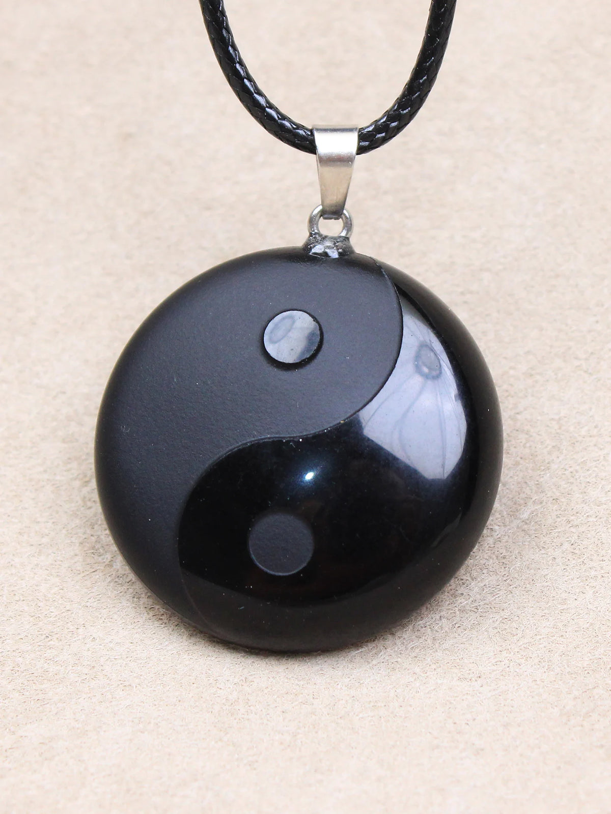 Colar com Pingente de Cristal Obsidiana Negra Tai Chi Ba Gua para Casais, Design Simples, Acessório de Joalheria Unissex em F...