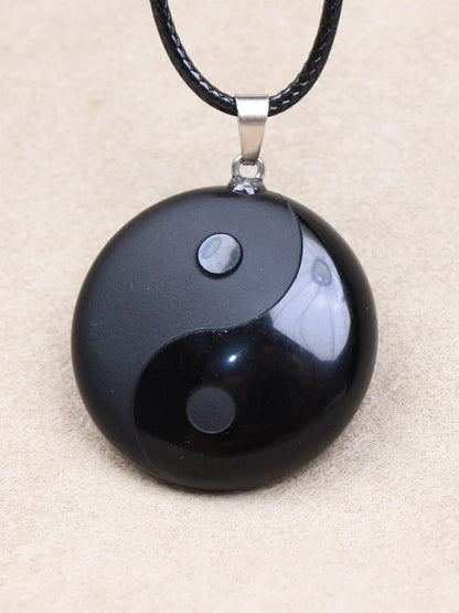 Colar com Pingente de Cristal Obsidiana Negra Tai Chi Ba Gua para Casais, Design Simples, Acessório de Joalheria Unissex em F...