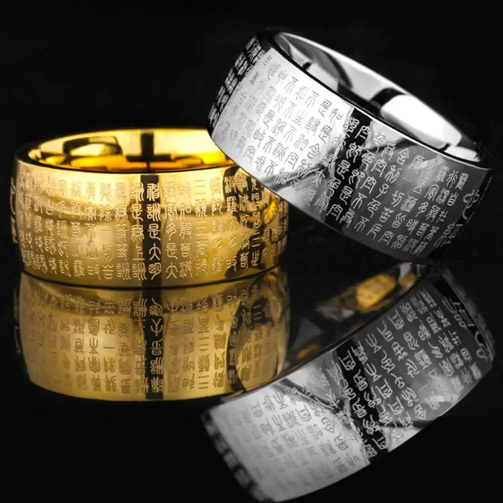 Anel masculino feng budismo shui, anel de polegar, aço inoxidável, buda, coração budista, sutra, runas, anéis para homens e mulheres, presente de luxo