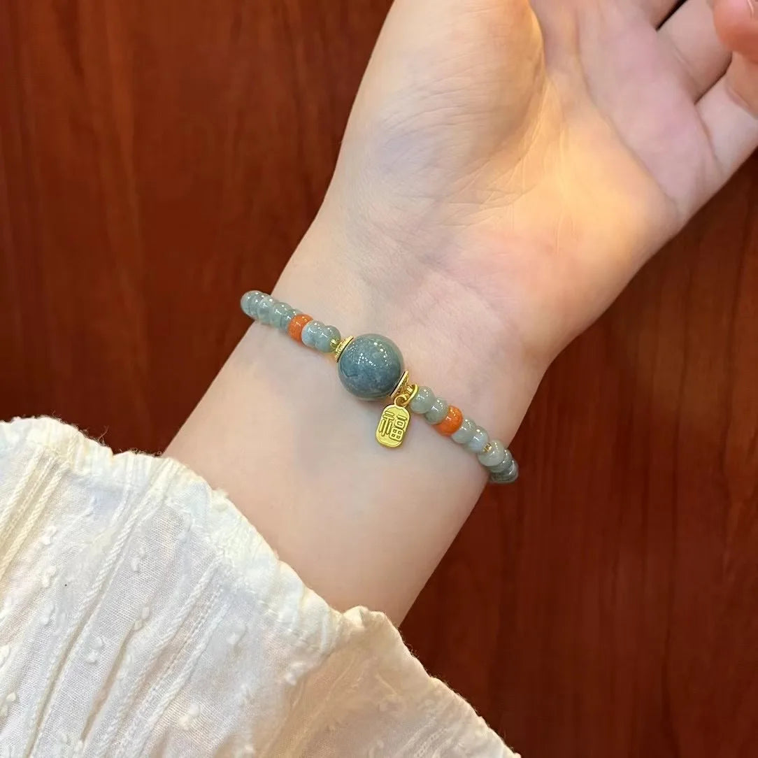 Material de água azul placa de jade contas transportador feminino fu marca pulseira jóias presente novo chinês natural um bens