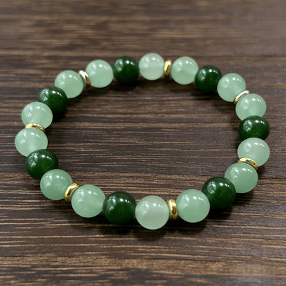 Pulseira da Sorte, Feita à Mão, Com Contas de Aventurina Verde Natural e Pedra da Lua, Simboliza Boa Sorte e Prosperidade, Criatividade