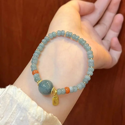 Material de água azul placa de jade contas transportador feminino fu marca pulseira jóias presente novo chinês natural um bens