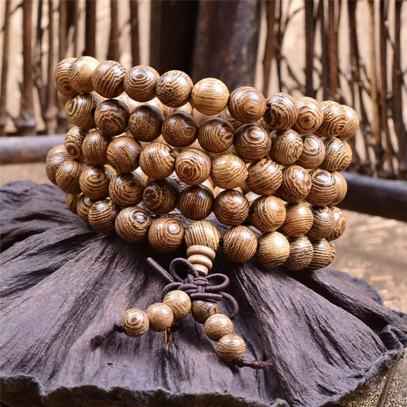 Chic 108 Madeira frisada budista Buddha oração talão Mala pulseira colar