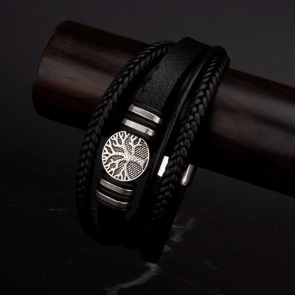 3 cores tecido couro homem pulseiras mão-tecido multi-camada pulseira para homem preto marrom corda masculino árvore pulseira punk liga de zinco