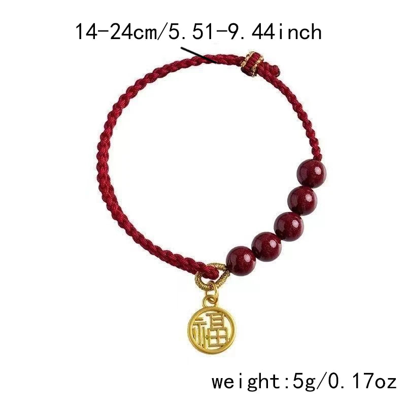 Corda tecida à mão imitação cinábrio fu pingente pulseira para mulheres sorte vermelho nó chinês artesanal trançado pulseira jóias presente