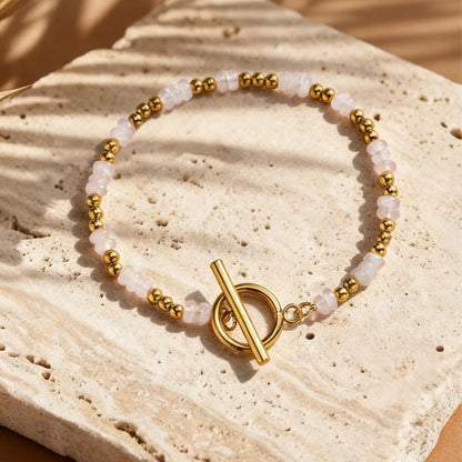 Pulseira de Corrente com Fechos OT e Contas Espaçadoras Pequenas de Pedra Natural Vnox para Mulheres, Pulseiras de Ametistas, Malaquita e Aventurina Verde
