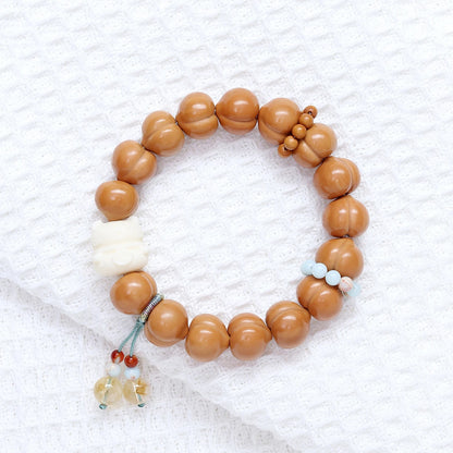 Pulseira de Oração e Presente para Mulheres com Pedra Natural Bodhi, Cabeça de Macaco e Bumbum de Pêssego, com Bênção Lunar