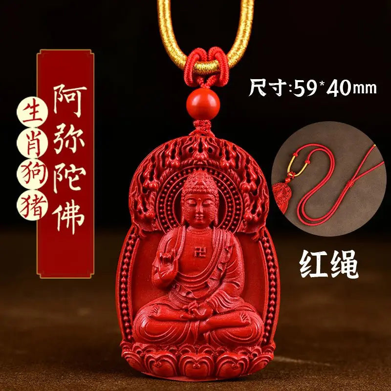 Natural Verdadeiro Cinábrio Buda Pingente para Homens e Mulheres, Natural Buda Hoid, Deus Guardião, Big Sun, Tathagata Hyun, Amitabha