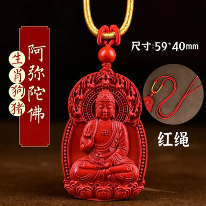 Natural Verdadeiro Cinábrio Buda Pingente para Homens e Mulheres, Natural Buda Hoid, Deus Guardião, Big Sun, Tathagata Hyun, Amitabha