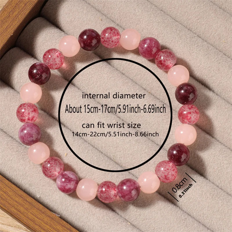 Pulseira de quartzo morango e granada rosa, joias encantadoras para o outono e inverno, presentes para namorada, pulseiras de pedra natural