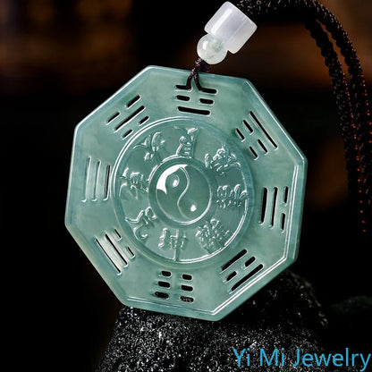 Colar com pingente Bagua de jade natural, amuleto octogonal Yin Yang Taiji, proteção, cura, Feng Shui, presente da sorte, para mulheres e homens.
