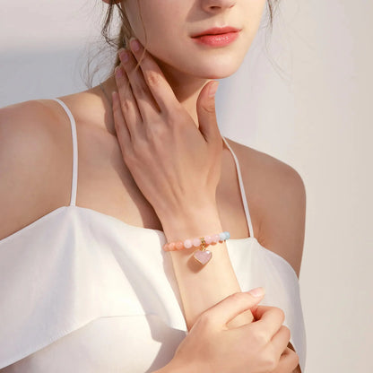 Pedra natural coração charme pulseira rosa morango quartzs rhodochrosite contas pulseiras para mulheres amor paz prosperidade jóias