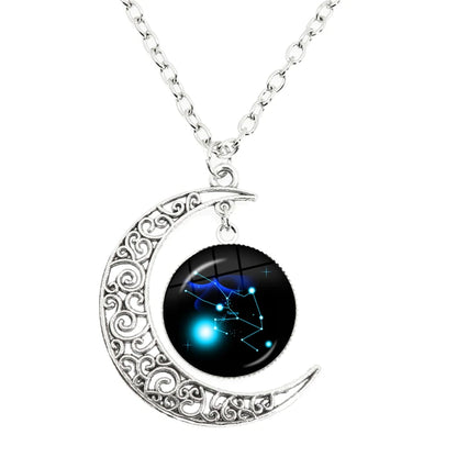12 constellation escorpião sagitário capricórnio aquarius pingente prata cor crescente lua colar jóias presente de aniversário