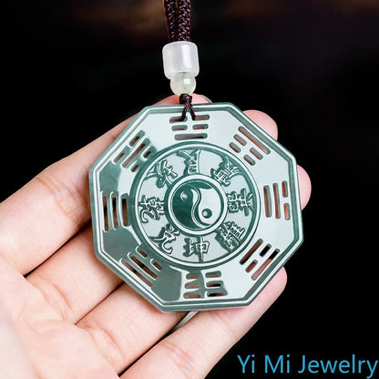 Colar com pingente Bagua de jade natural, amuleto octogonal Yin Yang Taiji, proteção, cura, Feng Shui, presente da sorte, para mulheres e homens.