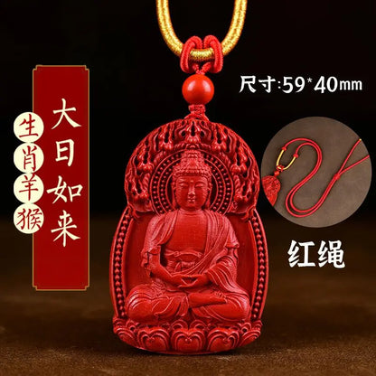 Natural Verdadeiro Cinábrio Buda Pingente para Homens e Mulheres, Natural Buda Hoid, Deus Guardião, Big Sun, Tathagata Hyun, Amitabha