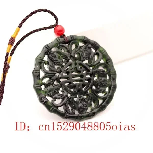 Natural preto verde chinês jade morcego pingente colar obsidian charme jóias dupla face oco esculpido amuleto presentes para mulher