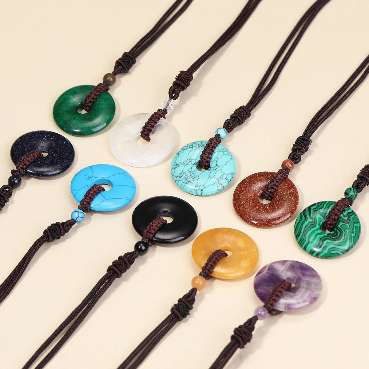 Pedra natural ametista olho de tigre colar pingente moda masculina e feminina colar paz nó chinês colar presente