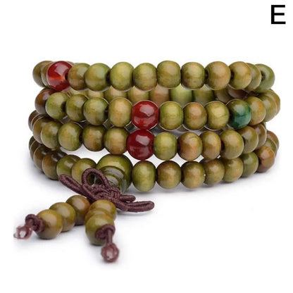 Terço de Contas Budistas de Sândalo Vermelho Estilo Chinês com Folha Pequena, Pulseira e Colar de Contas Multicamadas com Laca para Homens e Mulheres