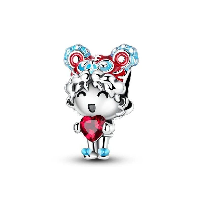 Charms Originais de Prata Esterlina 925, Pingente de Gato da Sorte, Boneca Japonesa, Presente de Ano Novo, Pulseiras e Colares para Mulheres, Joias