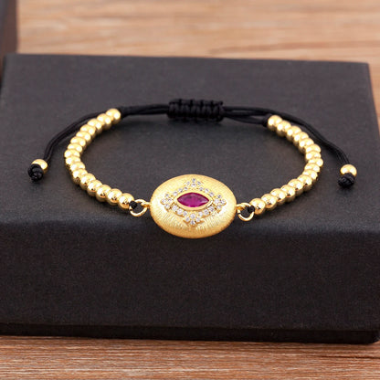 Nidin venda quente estilo punk mau olhado corrente pulseiras ajustáveis para mulheres feminino incrustado rosa vermelho/verde zircão jóias acessórios
